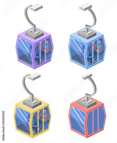 Isometric flat 3D concept vector Cableway in the mountains.