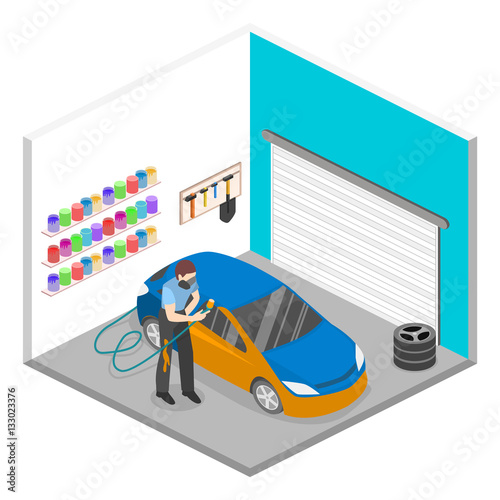 Isometric flat 3D isolated concept vector auto service garage