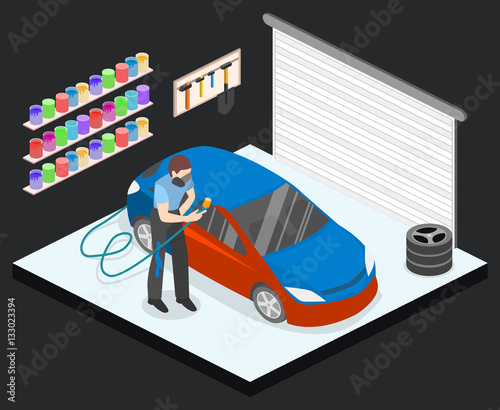 Isometric flat 3D isolated concept vector auto service garage