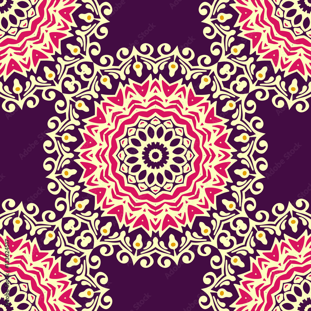 round ornamental flourish seamless pattern