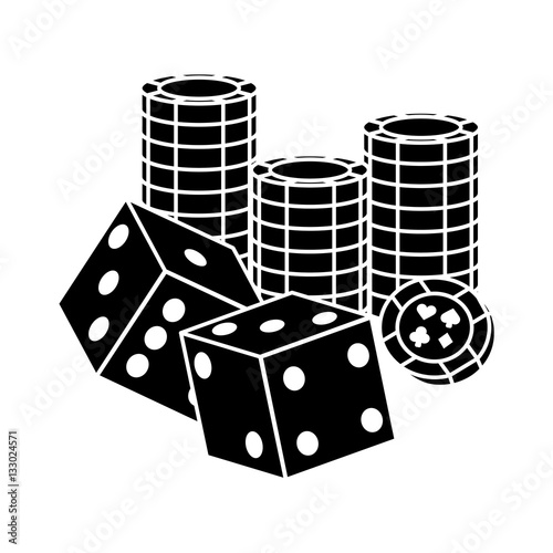 pair of cubes and casino chips over white background. gambling games design. vector illustration