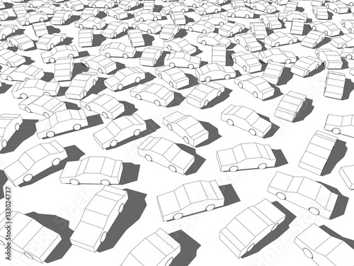 man white cars standing chaotically in traffic jam