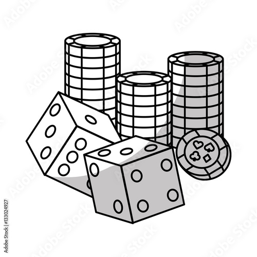 pair of cubes and casino chips over white background. gambling games design. vector illustration