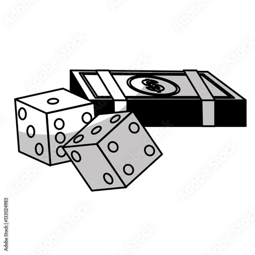 pair of dices and money bills over white background. gambling games design. vector illustration