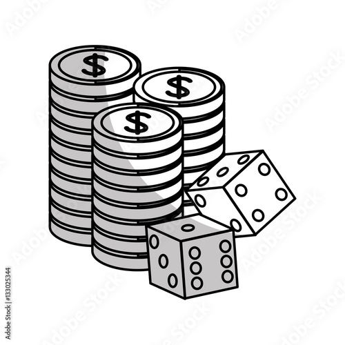 pair of cubes and casino chips over white background. gambling games design. vector illustration