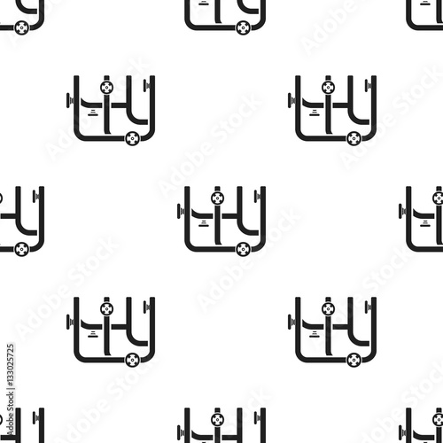 Pipes with valves icon in black style isolated on white background. Plumbing pattern stock vector illustration.