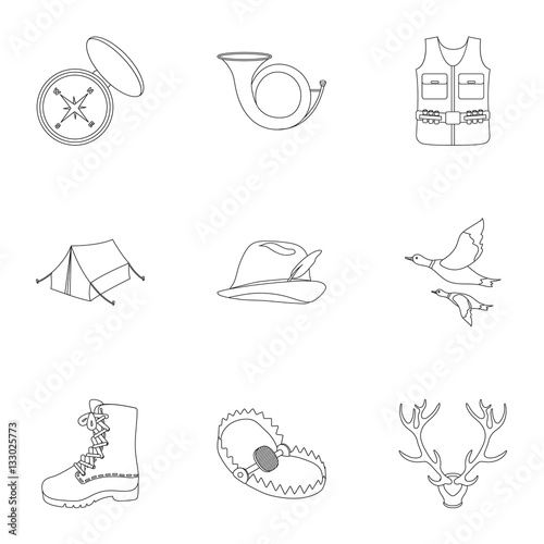 Hunting set icons in outline style. Big collection of hunting vector symbol stock illustration