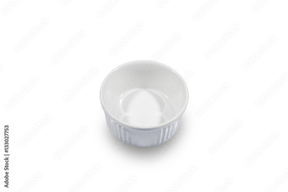 Small white deep bowl on white background from high angle Small white deep bowl on white background from high angle