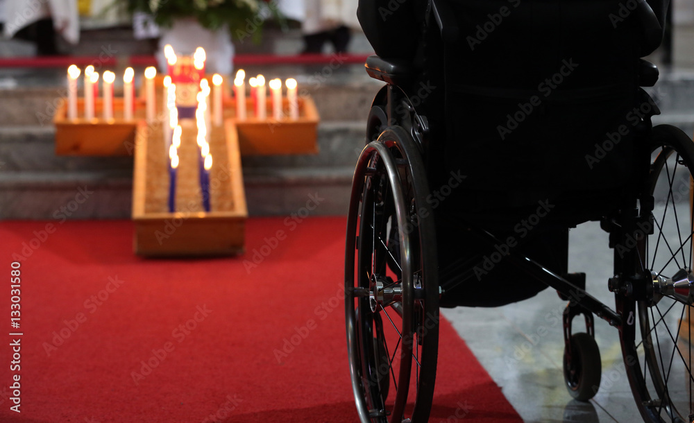 Obraz premium Wheelchari in church