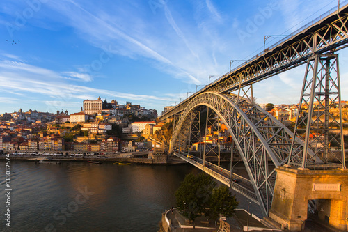 View of Douro river and Dom Luis I bridge, Porto, Portugal.
