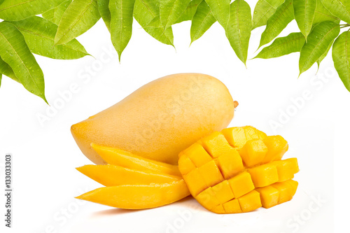 Mango slice with leaves