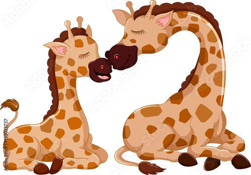 Fototapeta Naklejka Na Ścianę i Meble -  funny cheetah cartoon with her baby