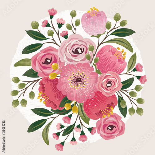  Vector illustration of a beautiful floral bouquet with spring flowers for invitations and birthday cards 