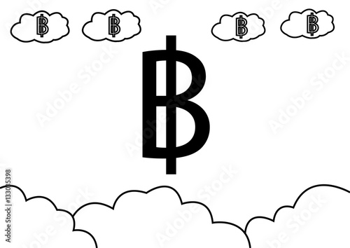 abstract hand draw doodle line in weak of  thai baht currency concept in the sky background, vector, illustration flat design, cartoon style, black and white tone