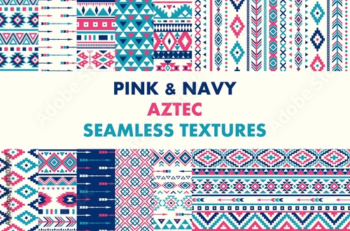 Set of Seamless Ethnic pattern textures. Navajo geometric print. Rustic decorative ornament. Abstract geometric pattern. Native American pattern. Ornament for the design of clothing, textiles