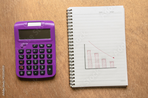 Purple calculator and chart hand drawn with space for text. Business and Finance Concept.