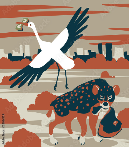 Hyena and stork