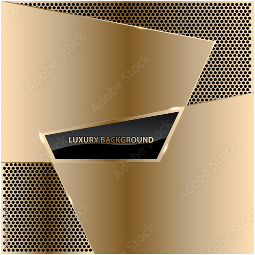 Abstract black glossy gold plate on circle mesh design luxury background vector illustration.