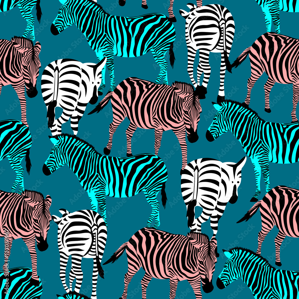 Colorful safari-style zebra pattern on decorative fabric