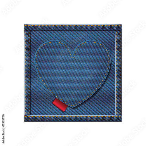 Denim frame with heart icon. Jeans cotton textile and texture theme. Isolated design. Vector illustration
