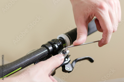 Bike repair. Repair hydraulic disc brakes. Bicycle fixing. Hex w