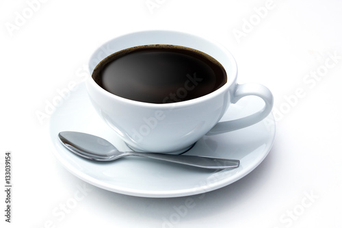 cup coffee isolated on white , on the table, coffee shop , brea