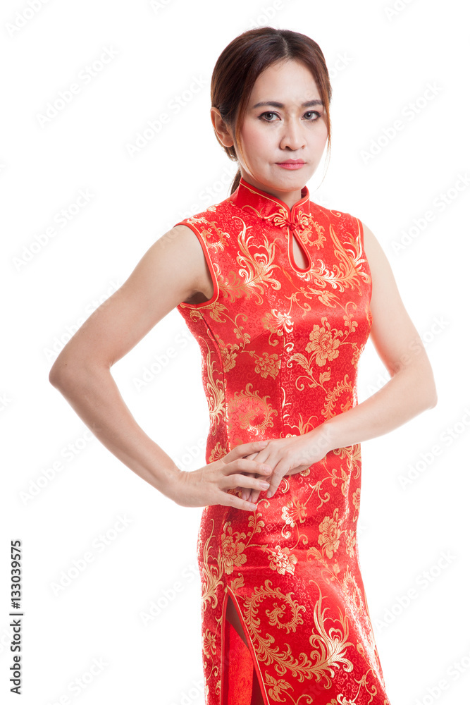 Asian girl in chinese cheongsam dress. Asian girl in chinese cheongsam dress.