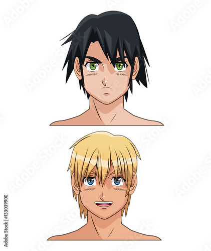 two face anime male cartoon vector illustration eps 10