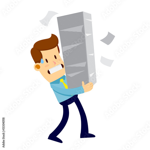 Businessman Carrying Pile of Papper Work
