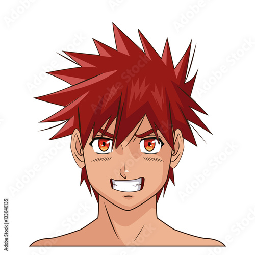 portrait face manga anime male red hair eyes expression vector illustration eps 10