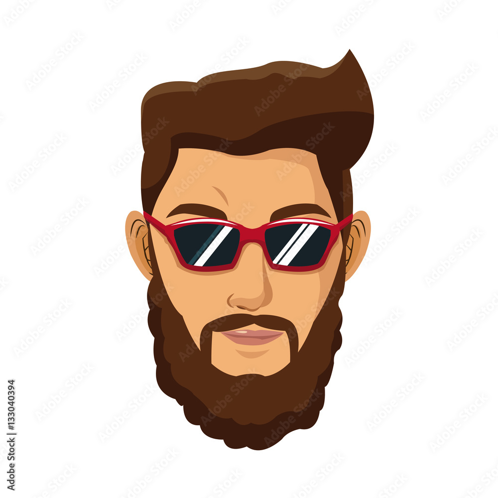 portrait man bearded brown hair red glasses hipster vector illustration eps 10