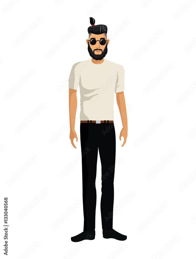 man casual fashion sunglasses tail hair bearded vector illustration eps 10