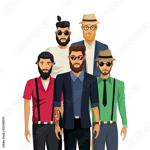 men hispter fashion hair beards hat and sunglasses vector illustration eps 10