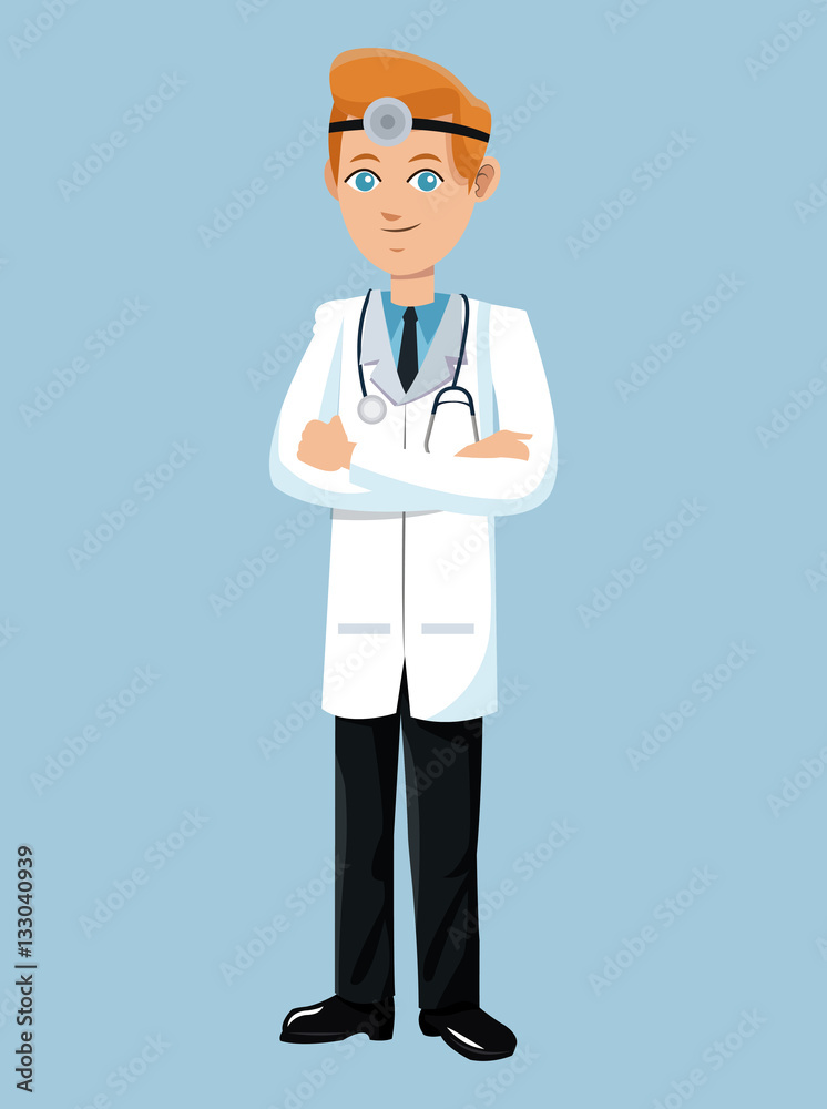 doctor standing wearing head-mirror vector illustration eps 10