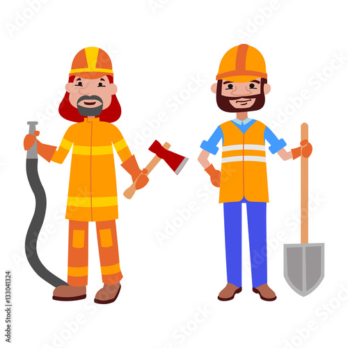 People builder and firefighter professions vector illustration.