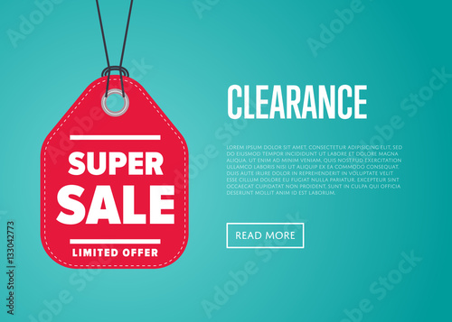 Super sale banner with offer sticker vector illustration. Price clearance tag, special offer discount promo, advertisement retail label, exclusive shopping symbol. Modern graphic style offer sign