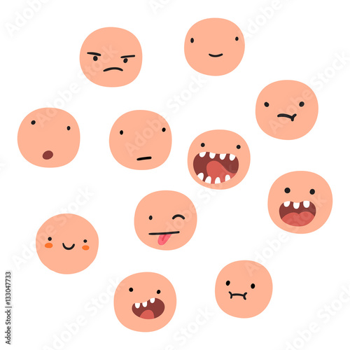 Different cartton face emotions. Vector cartoon illustration.