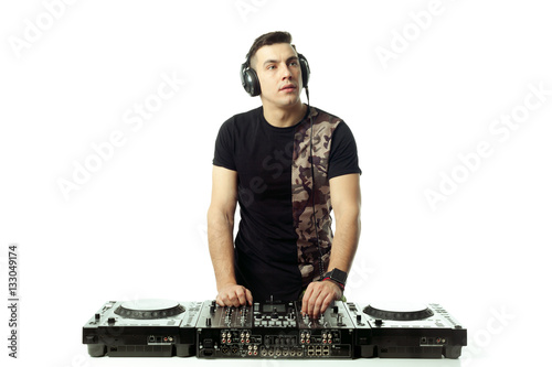 Portrait of a young DJ isolated on white background