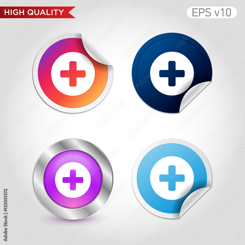Colored icon of plus symbol with background Colored icon of plus symbol with background