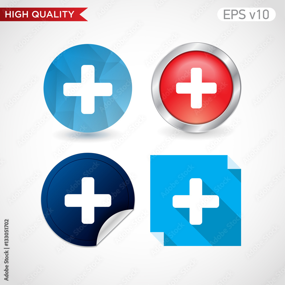Obraz premium Colored icon or button of plus symbol with background