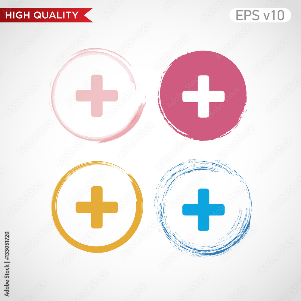 Fototapeta premium Colored icon or button of plus symbol with background