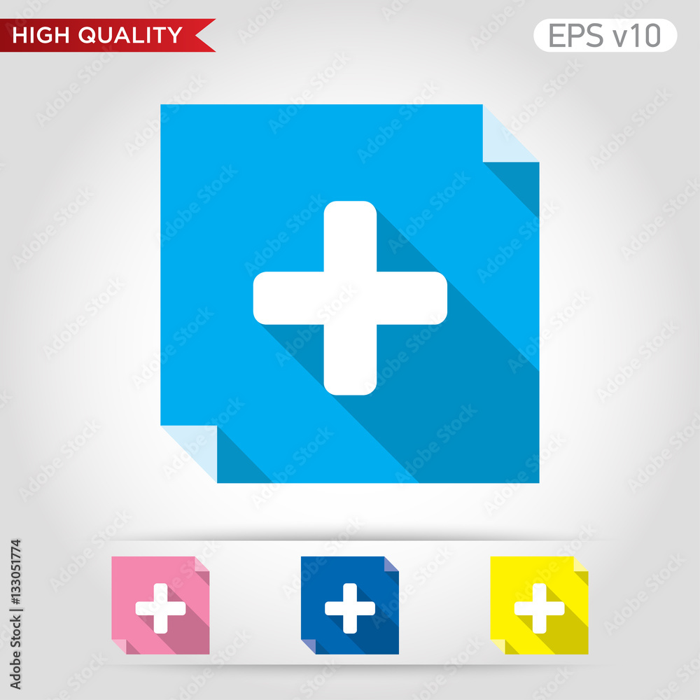 Fototapeta premium Colored icon or button of plus symbol with background