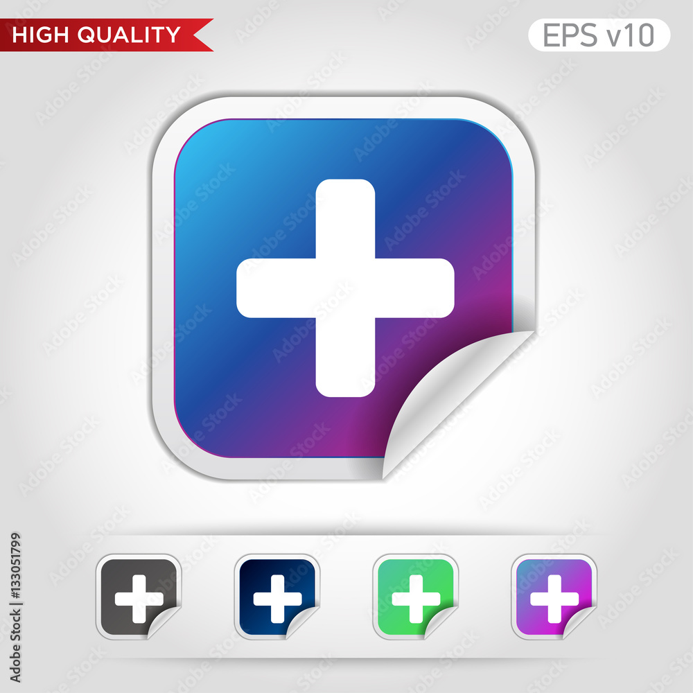 Fototapeta premium Colored icon or button of plus symbol with background