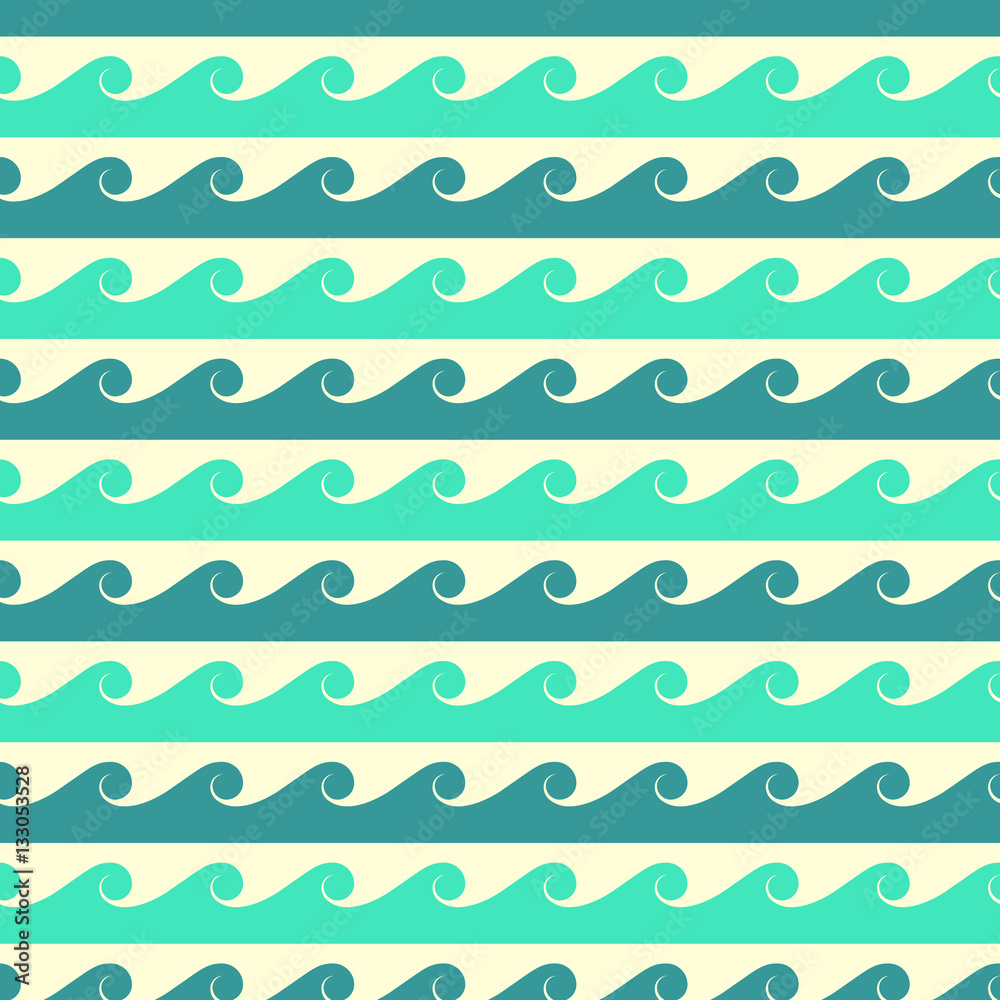 Blue and green vector waves seamless pattern