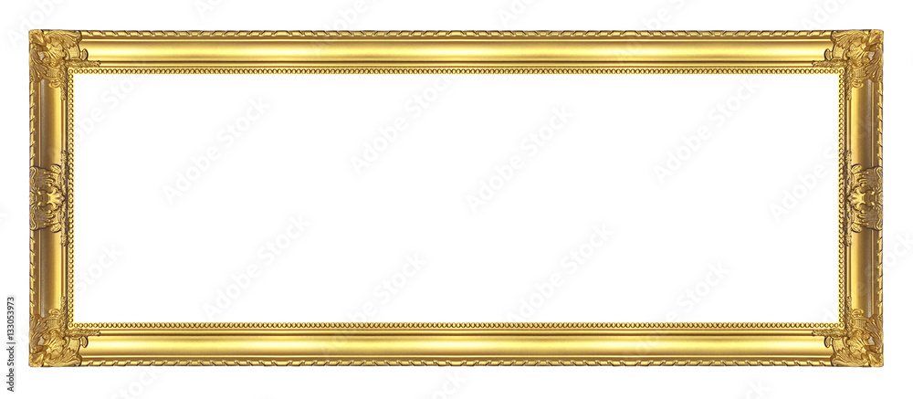 Antique golden frame isolated on white background, clipping path