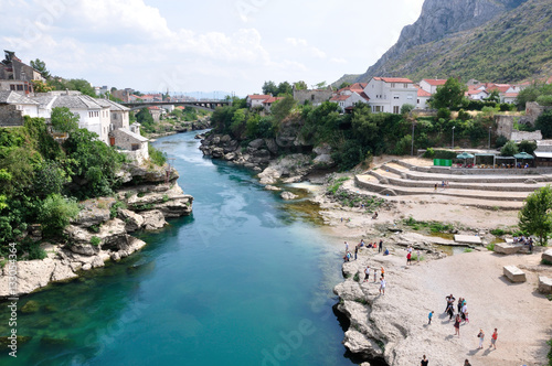 BiH - Mostar, widok na miasto i rzekę Meretwę