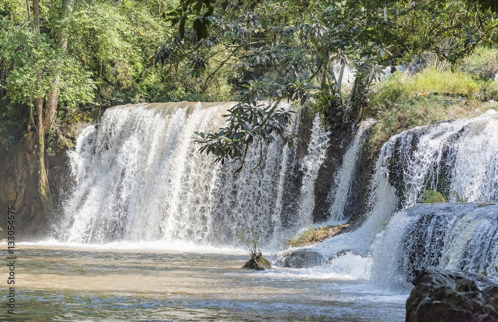 Fototapeta premium Waterfall surrounded by forest. Waterfall river...