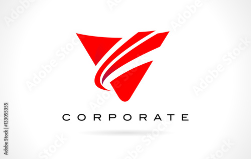 V Logo Red. Letter V Design with Red Swash.
