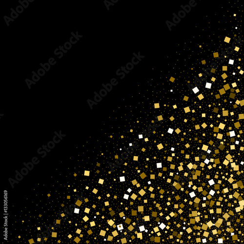 Gold confetti glitter on black background