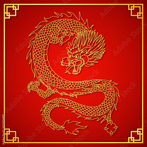 Happy Chinese new year card with gold dragon